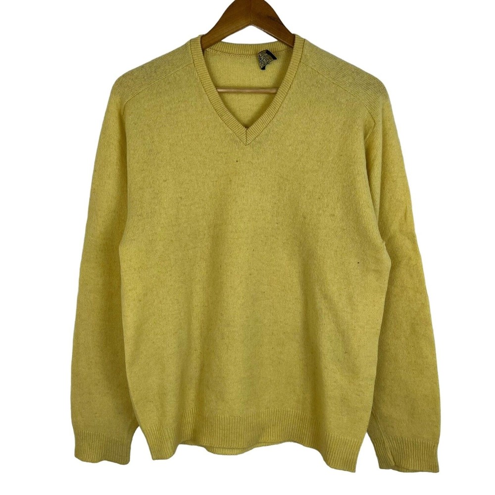 VTG 60's Van Heusen Vanawool Yellow Lambs Wool Pullover Sweater Sz Large L